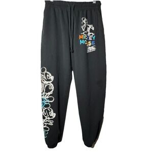 Disney Mickey Mouse Joggers Sweatpants JR Sz‎ 7 9 Embroidered Neon Black Comfy